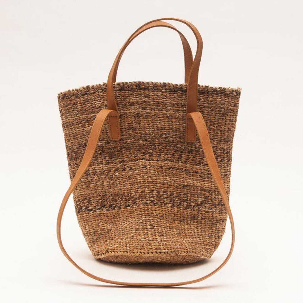 Natural Fibre Basket Bag With Leather Shoulder Straps By The Basket