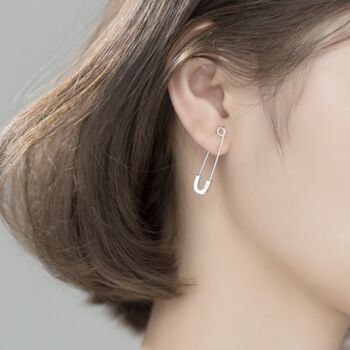 Sterling Silver Safety Pin Earrings, 3 of 5