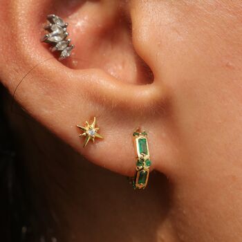 Emerald Margot Crystal Huggie Hoop Earrings, 3 of 6