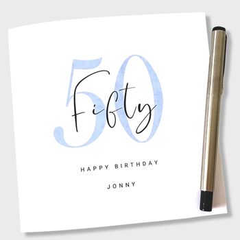 Personalised 50th Birthday Card Blue Fifty, 4 of 5