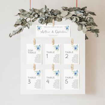Wedding Seating Plan Cards Blue Floral, 5 of 6