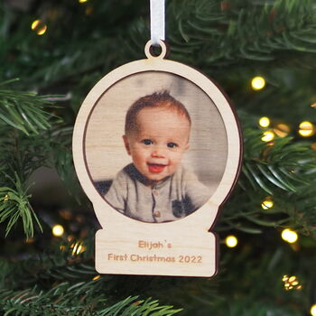 Personalised Baby's First Christmas Photo Bauble, 2 of 6