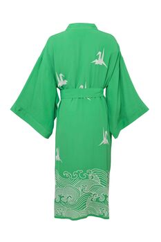 Origami And Hokusai Wave Embroidered Island Green Long Kimono, 10 of 12