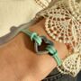 Woman's Personalised Green Leather And Heart Urn Bracelet For Ashes, thumbnail 1 of 9