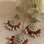 Red Gold Plated Kundan Earrings And Tikka Set, thumbnail 1 of 4