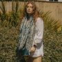 Sage Green Vintage Floral Tassel Pashmina Scarf, thumbnail 2 of 2