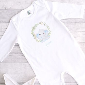 Personalised Baby Boy Elephant Footless Baby Grow, 3 of 3