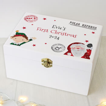 Personalised Small White Wooden Christmas Eve Box, 3 of 6