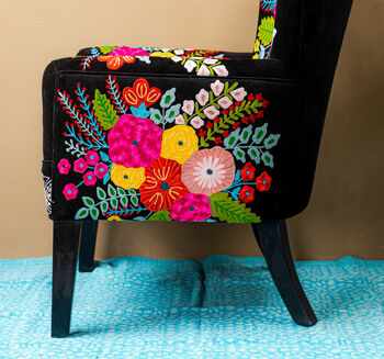 Black Embroidered Floral Armchair, 8 of 8