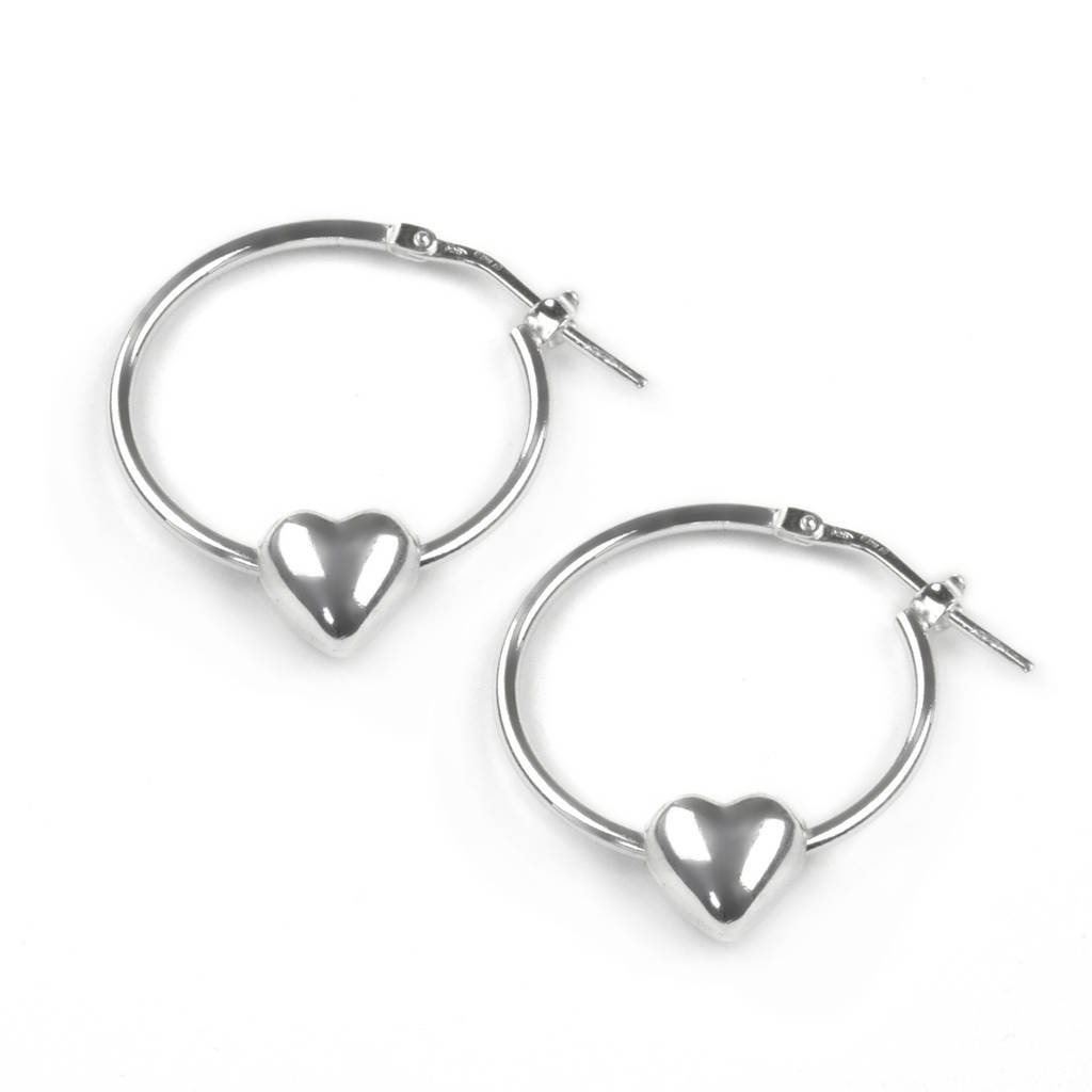 Heart Hoop Earrings In Sterling Silver By The London Earring Company