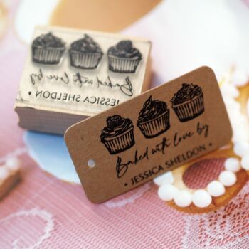Baked With Love Cupcakes Personalised Rubber Stamp, 2 of 5