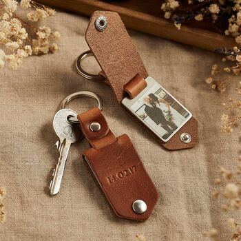 Personalised Metal Photo Keyring With Leather Case, 7 of 11