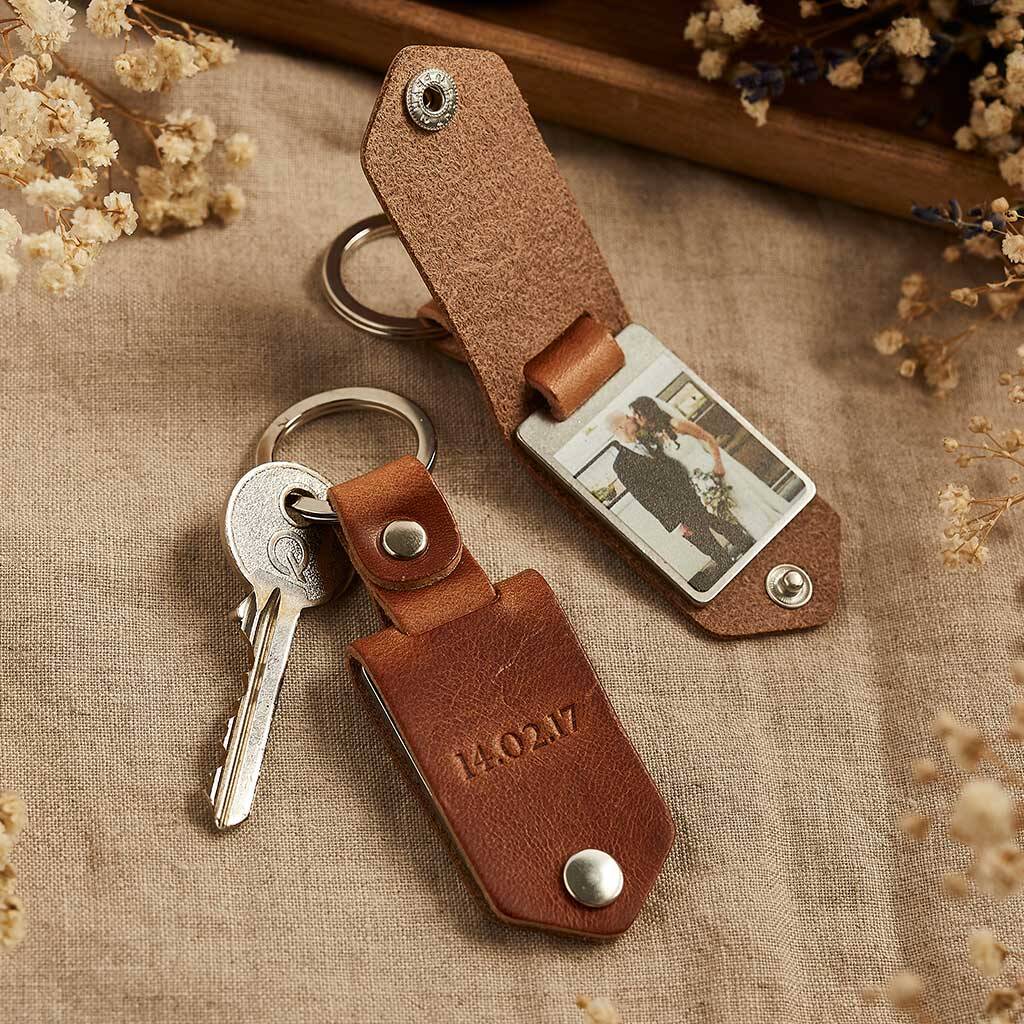 Personalised Metal Photo Keyring With Leather Case By Create Gift