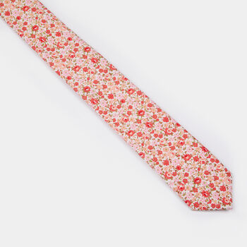 Mens Peach And Pink Ditzy Floral Slim Tie, 7 of 8