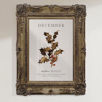Birth Flower Wall Print 'Holly' For December, 5 of 9