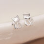 Sterling Silver Sitting Cat Stud Earrings – 8mm, thumbnail 2 of 7