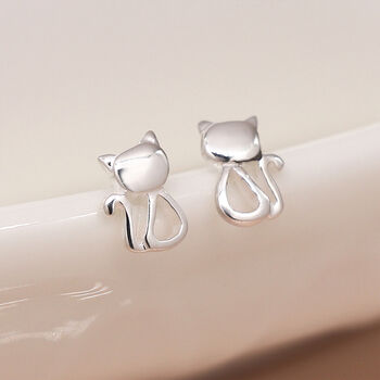 Sterling Silver Sitting Cat Stud Earrings – 8mm, 2 of 7