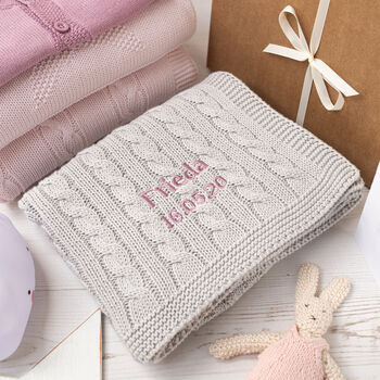 Luxury Unisex Pale Grey Cable Baby Blanket, 3 of 11