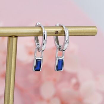 Sapphire Blue Baguette Cz Huggie Hoop Earrings, 6 of 9