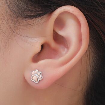 Mismatched French Bulldog And Paw Print Stud Earrings In Sterling Silver, 2 of 12