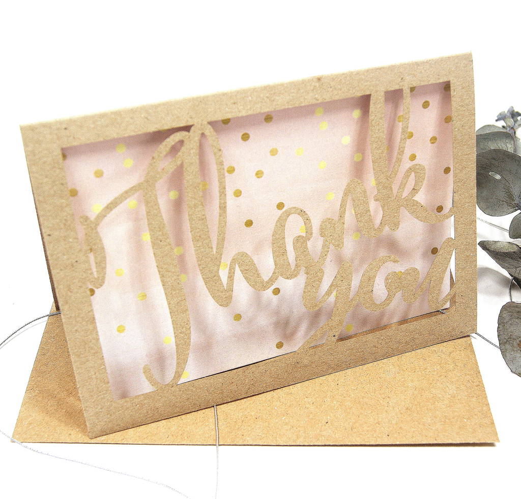 thank you gold dotty eco craft laser cut card by the hummingbird card company