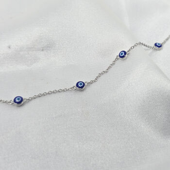 Turkish Blue Evil Eye Silver Charm Friendship Bracelet, 6 of 6