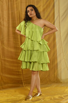 Avanti Tissue Chanderi One Shoulder Dress, 2 of 9
