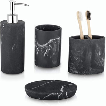 Pack Of Four Marble Look Bathroom Accessories, 6 of 8