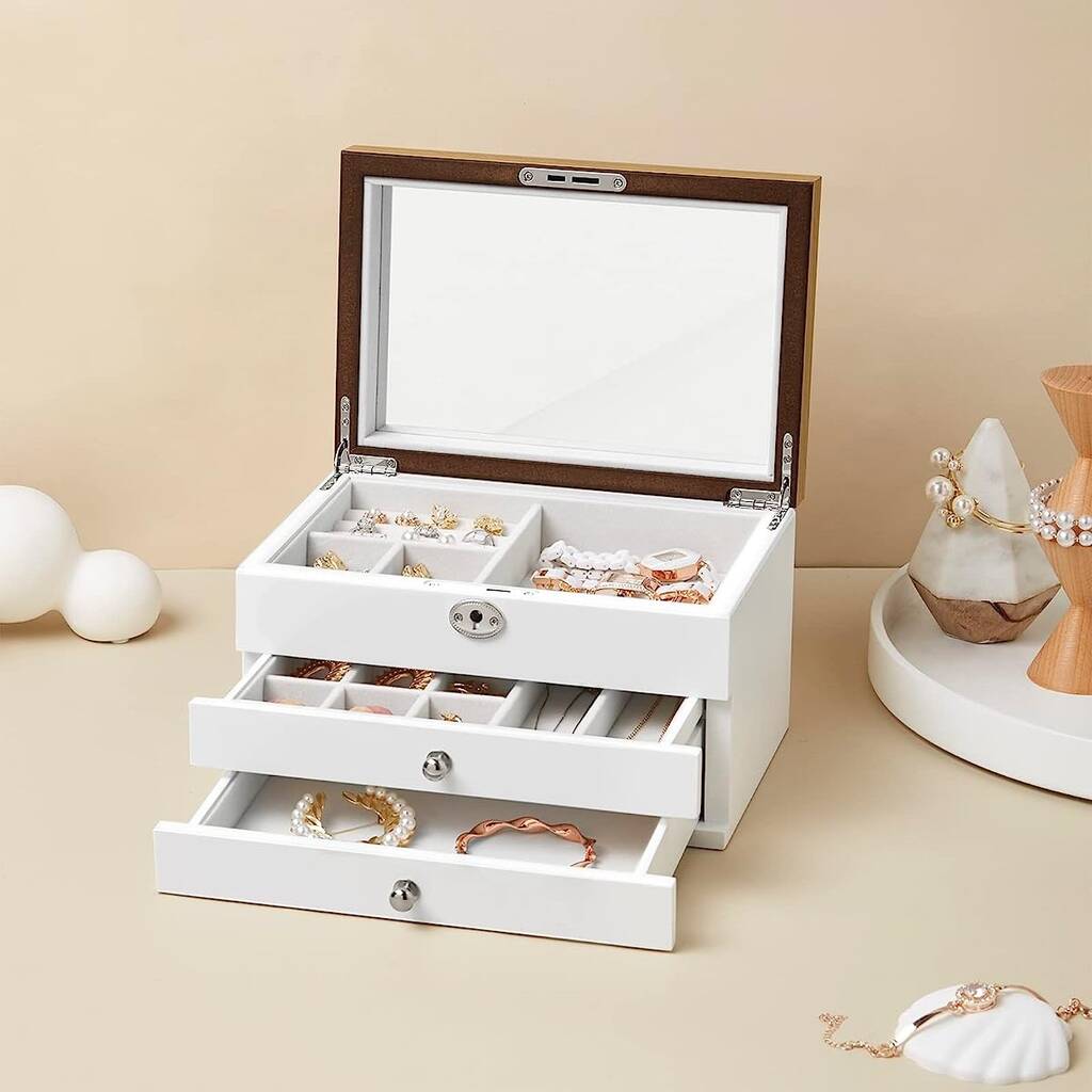 Three Tier Jewellery Box Organiser Case With Mirror By Momentum