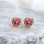 Yellow Gold Plated October Pink Tourmaline Birthstone Stud Earrings, thumbnail 4 of 9