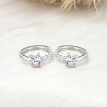 Sterling Silver Huggie Hoop Star Earrings, 2 of 4