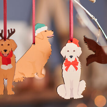Set Of Four Retriever Dog Christmas Tree Decorations, 2 of 3