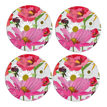 Poppies Coasters Box Set Of Four Round Heat Resistant, 4 of 6
