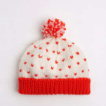 Heart Hat Easy Knitting Kit Valentines Cream, 4 of 7