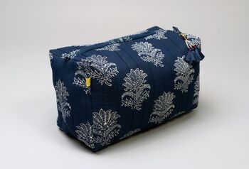 Fan Flower Pattern Indigo Cotton Wash Bag, 2 of 10