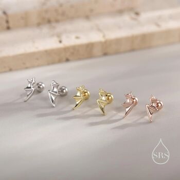 Sterling Silver Tiny Bat Wing Screw Back Earrings, 5 of 12