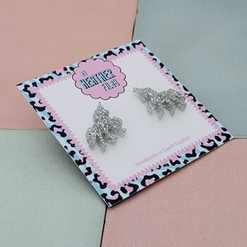 Unicorn Glitter Resin Stud Earrings Pink, Blue And Silver, 6 of 12