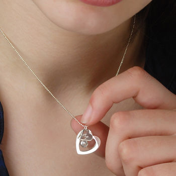 Personalised Silver Double Heart Birthstone Necklace, 3 of 11
