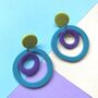 Brightly Coloured Wonky Hoop Retro Style Earrings, thumbnail 1 of 9