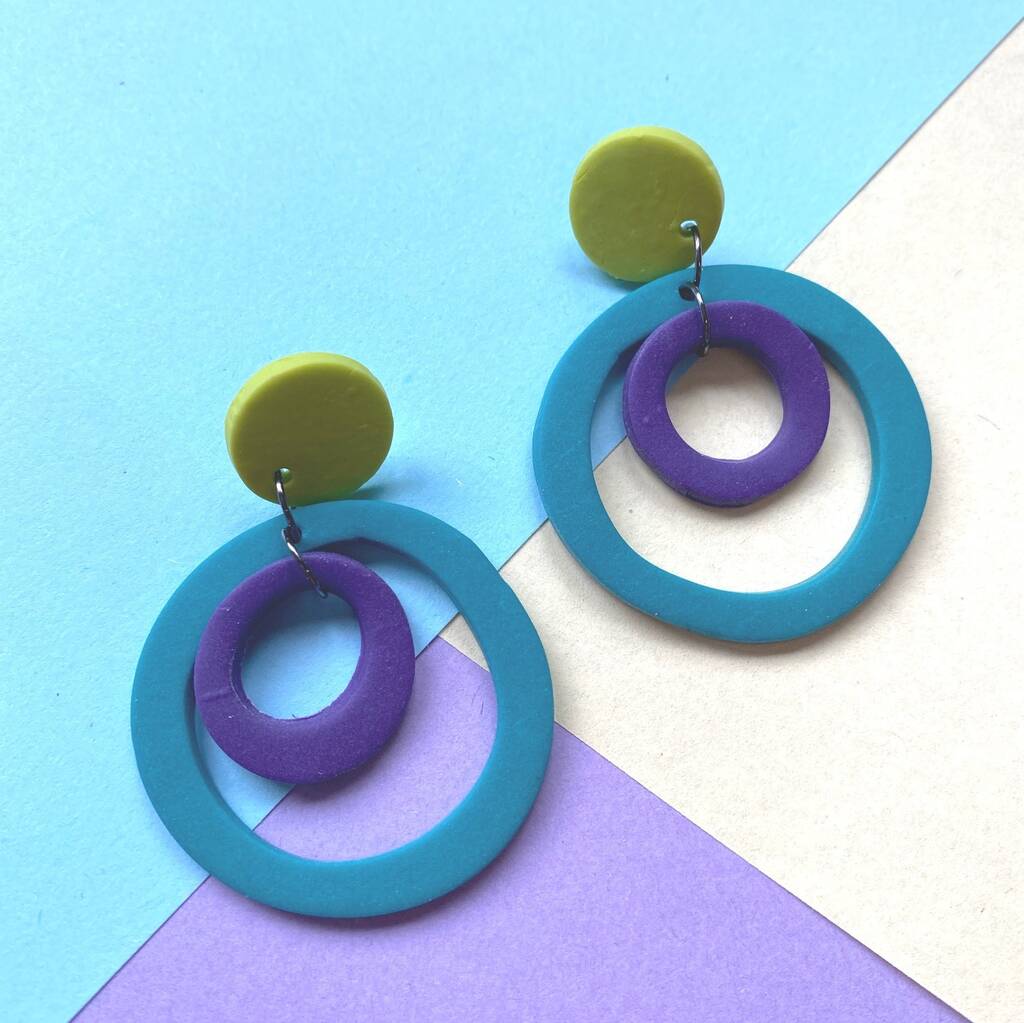 Brightly Coloured Wonky Hoop Retro Style Earrings, 1 of 9