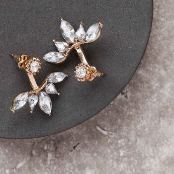 Leaf Crystal Ear Jacket Earrings In Gold Colour, 2 of 3