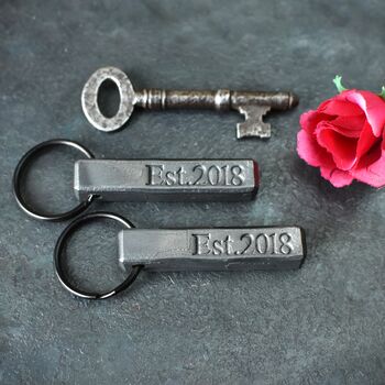 6th Anniversary Gift; Forged Dark Iron Bar Keyring, 7 of 9