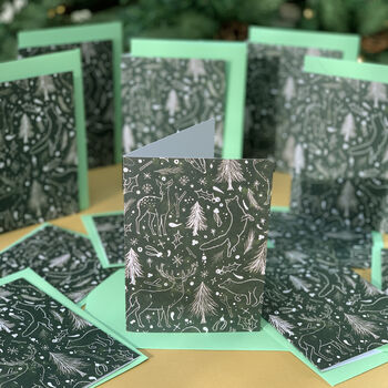 Green Scandi Woodland Christmas Card Pack Of 12, 6 of 6