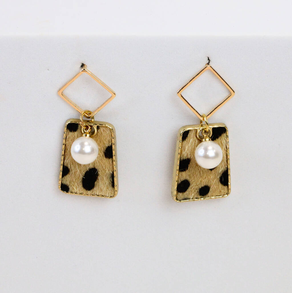 Leopard Print Faux Fur Earrings Gold Plated, 1 of 6