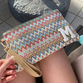 Personalised Chevron Stripe Pouch Wristlet Clutch Bag, 8 of 8