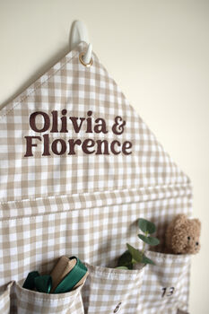 Personalised Beige Gingham Advent Calendar Embroidered, 10 of 12