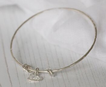 Sterling Silver Textured Heart Charm Bangle, 4 of 5