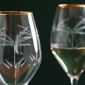 G Decor Set Of Four Wine Glasses With Palm Tree Etching, 2 of 4