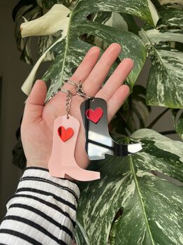 Cowboy Boot Keyring In Pink Or Black With Heart Detail, 2 of 4