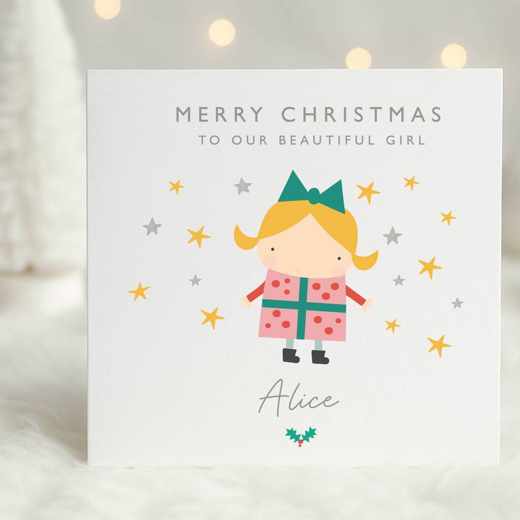 Funny Girl In A Present Costume Card